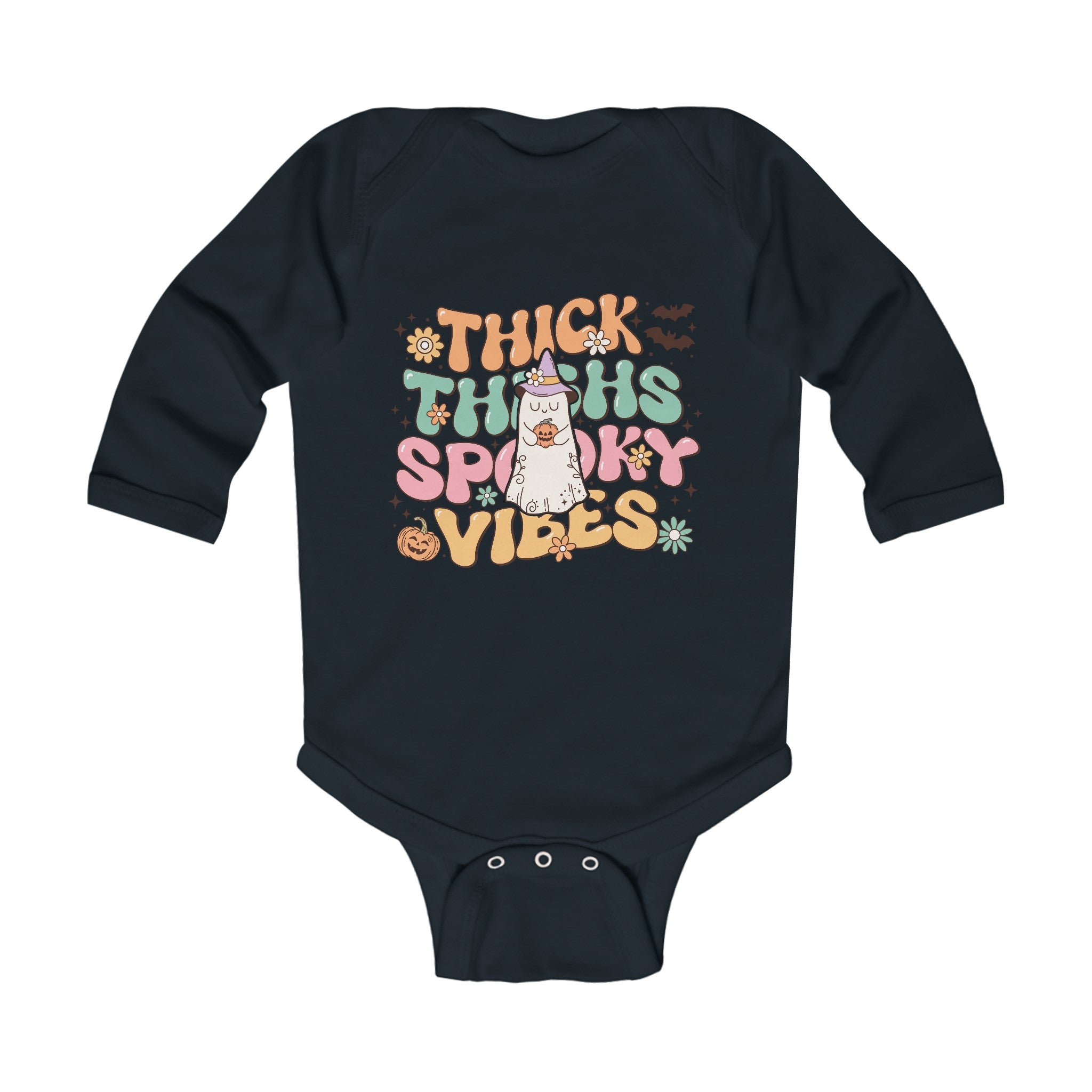 Thick Thighs Spooky Vibes Infant Long Sleeve Bodysuit