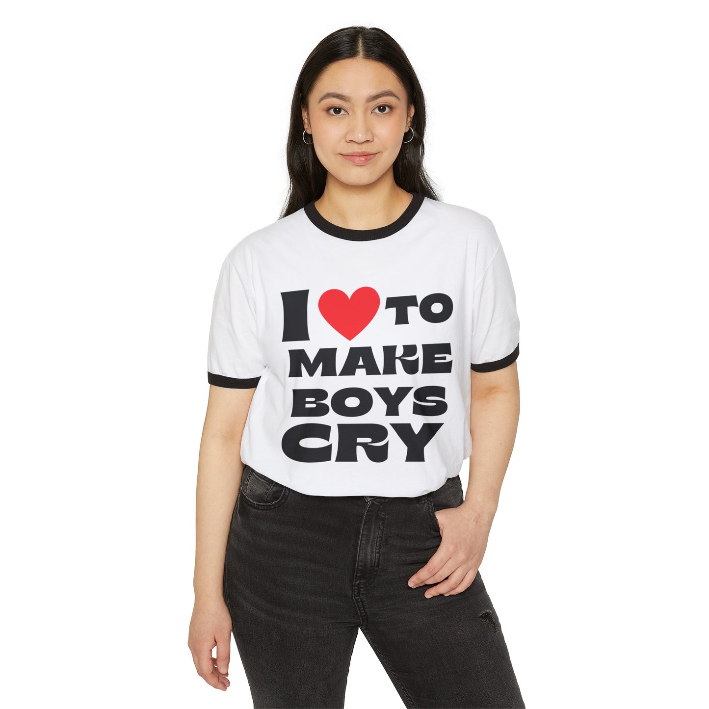 I Love To Make Boys Cr, I love Tee, I Love to Mkae Boys Cry Tee, Unisex Cotton Ringer T-Shirt