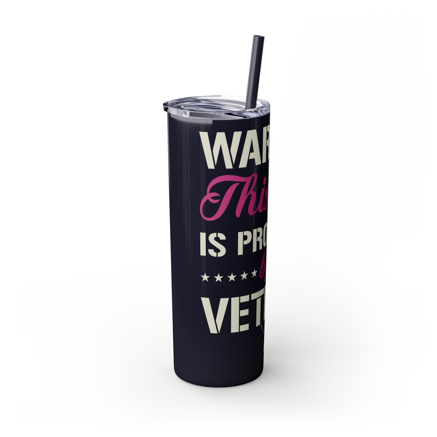 Warning This Girl Is Protected By A Veteran Skinny Tumbler with Straw, 20oz