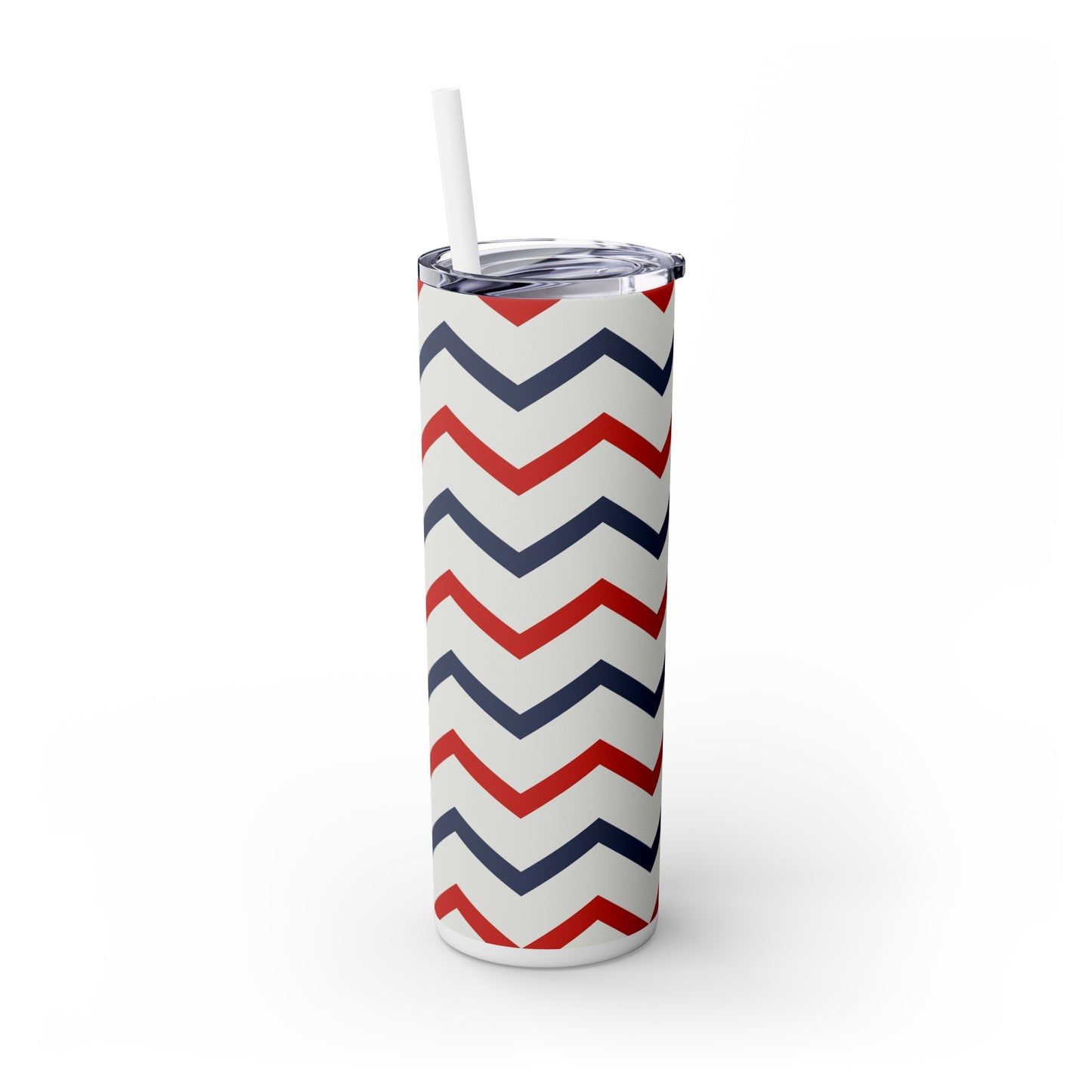 Red White Blue Chevron Stripes Americana Skinny Tumbler with Straw, 20oz