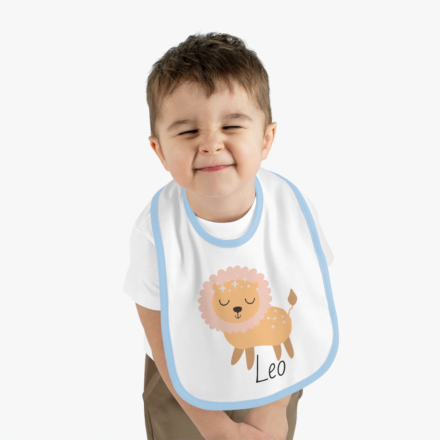 Leo Bib, Leo Baby Bib, Zodiac Sign Bib, Baby Contrast Trim Jersey Bib