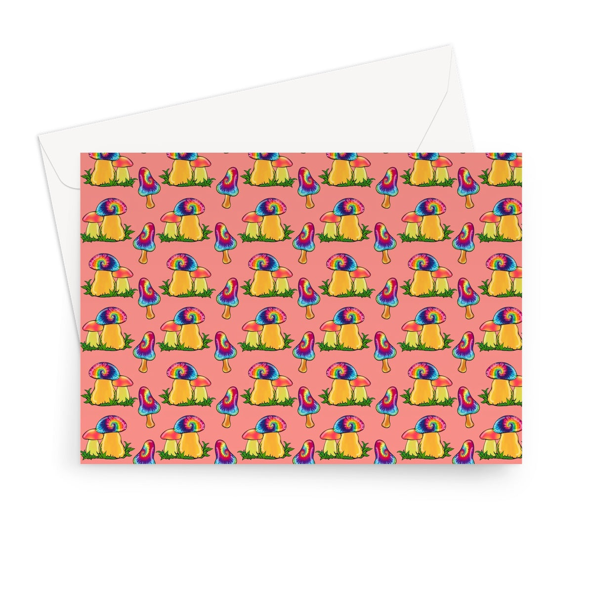 Retro Mushroom Pattern - Pink Greeting Card