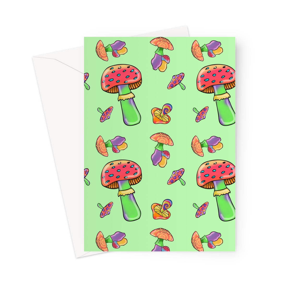 Retro Mushroom Pattern - Green Greeting Card