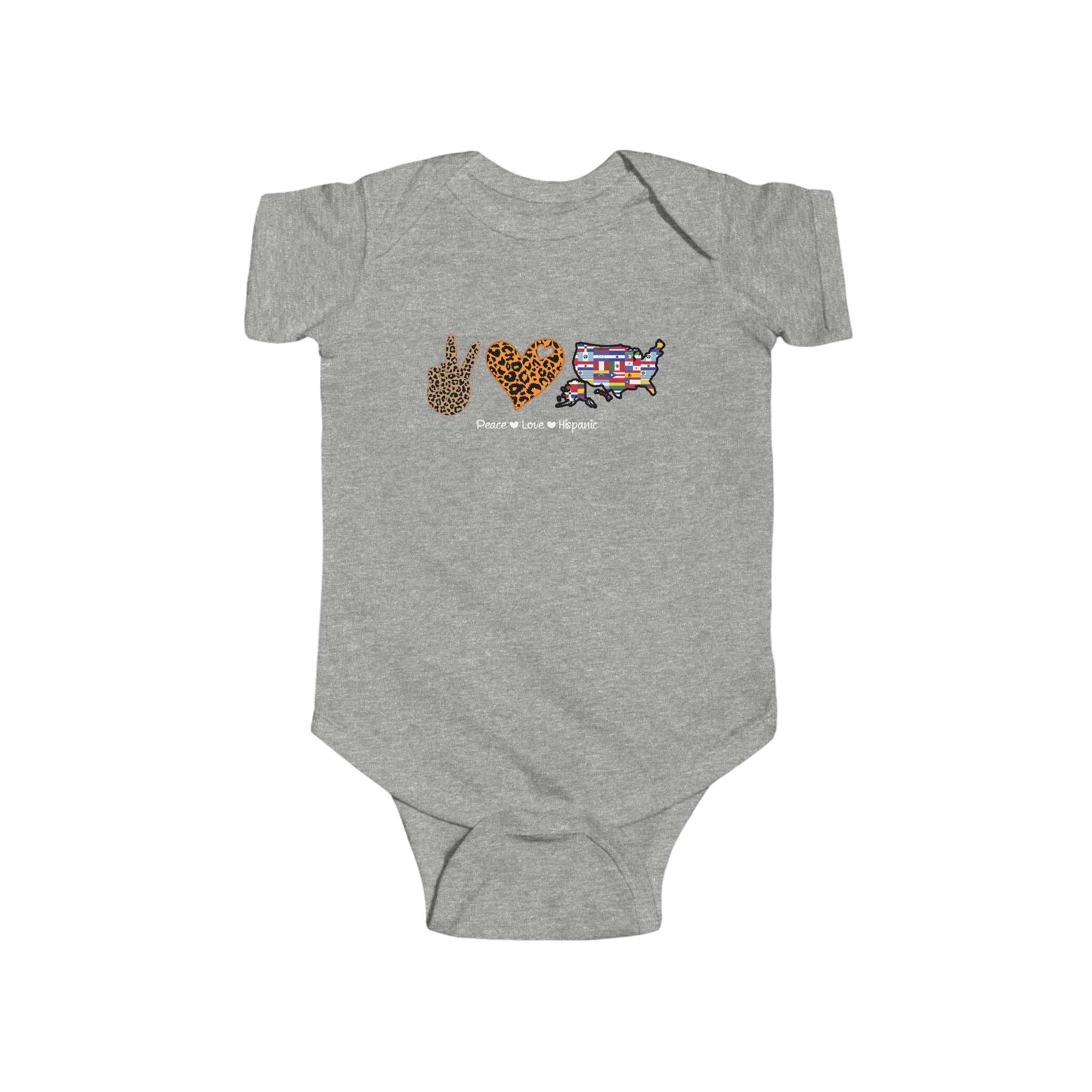 Leopard Peace, Love, Hispanic - Hispanic Heritage Month Infant  Bodysuit