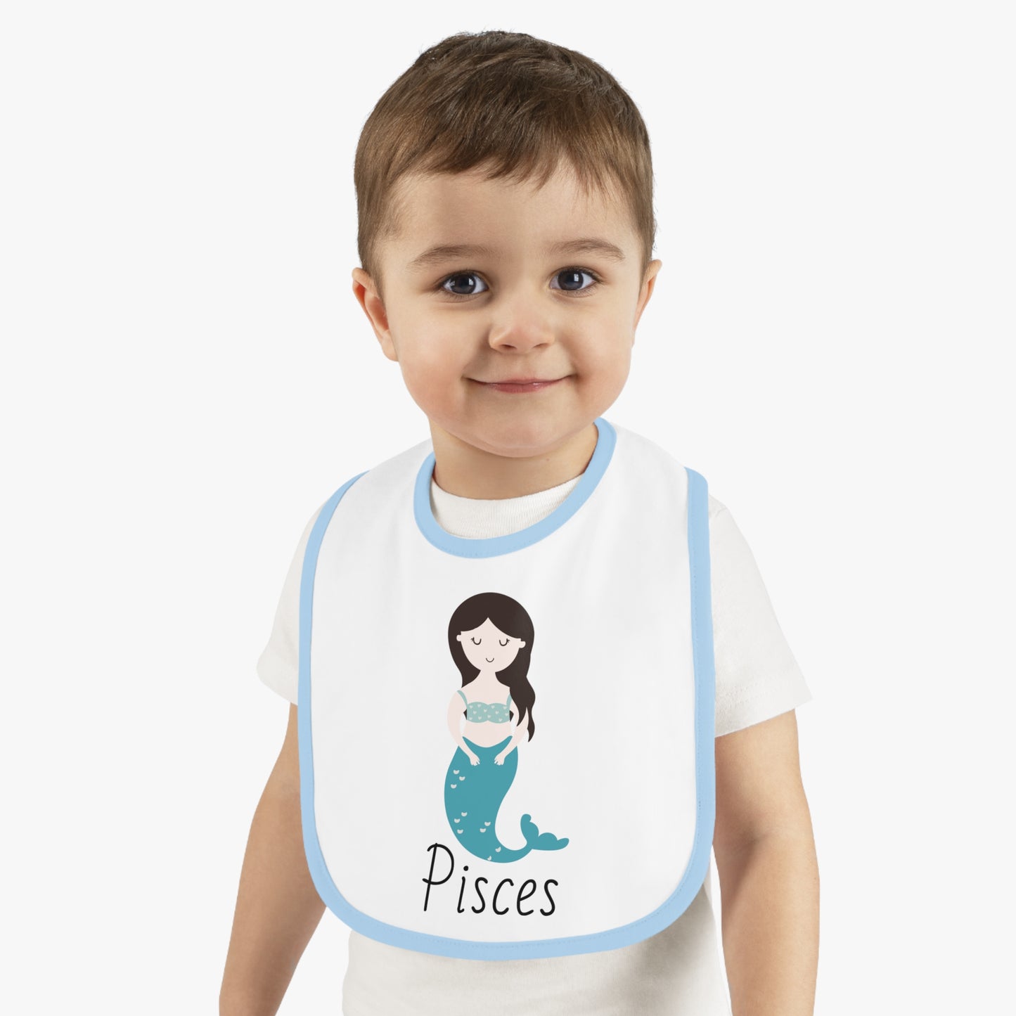 Pisces Bib, Pisces Baby Bib, Zodiac Sign Bib, Baby Contrast Trim Jersey Bib