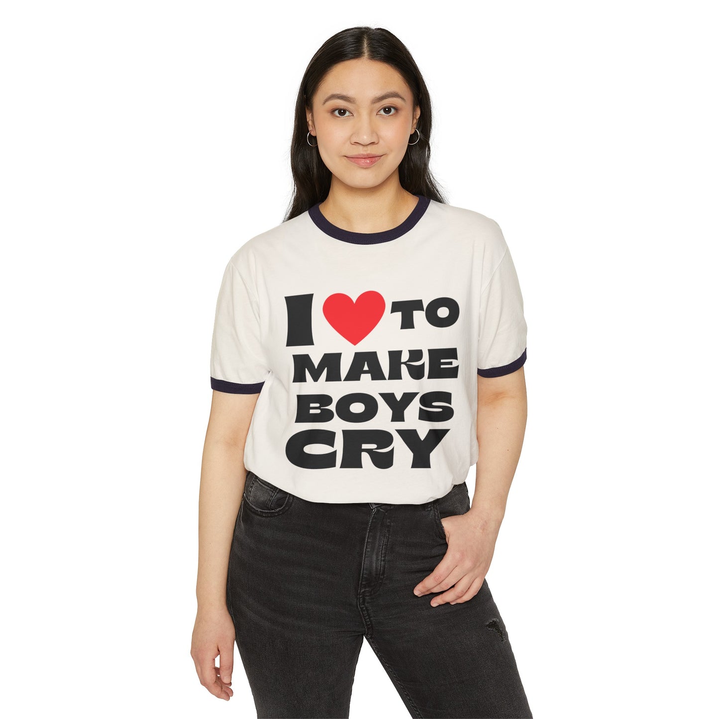 I Love To Make Boys Cr, I love Tee, I Love to Mkae Boys Cry Tee, Unisex Cotton Ringer T-Shirt