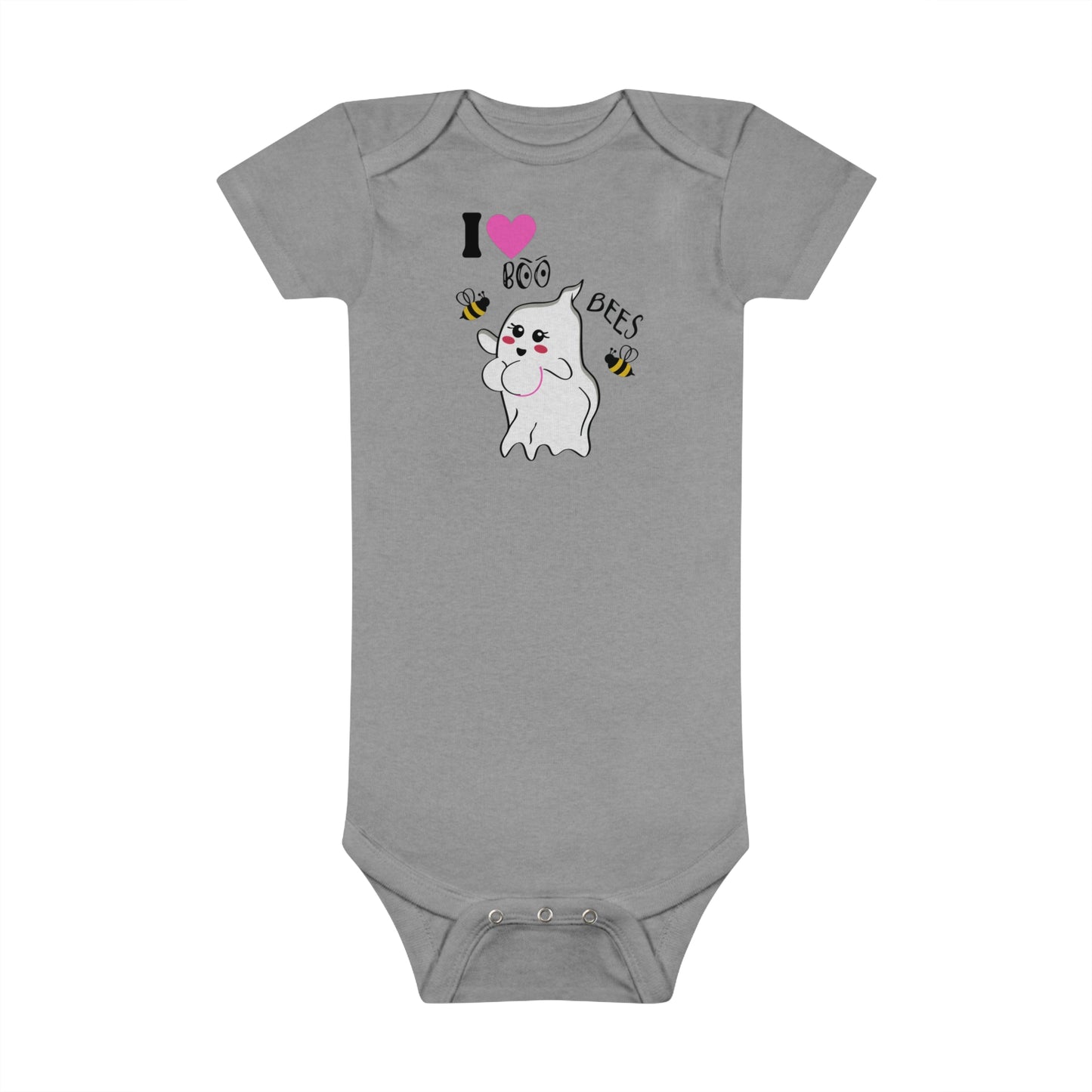 I Love Boo Bees Breast Cancer Awareness Halloween, Jumpsuit, Baby Short Sleeve Onesie®