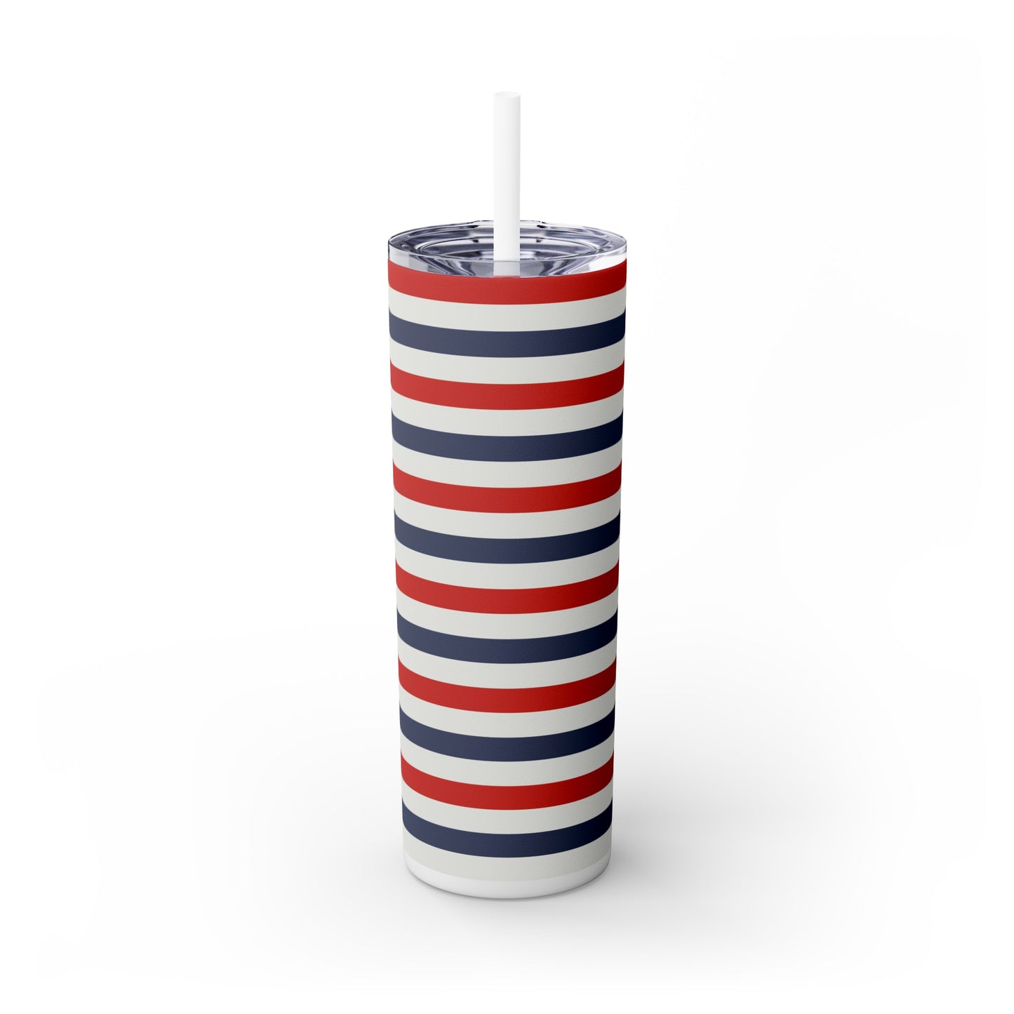 Red White Blue  Stripes Americana Skinny Tumbler with Straw, 20oz