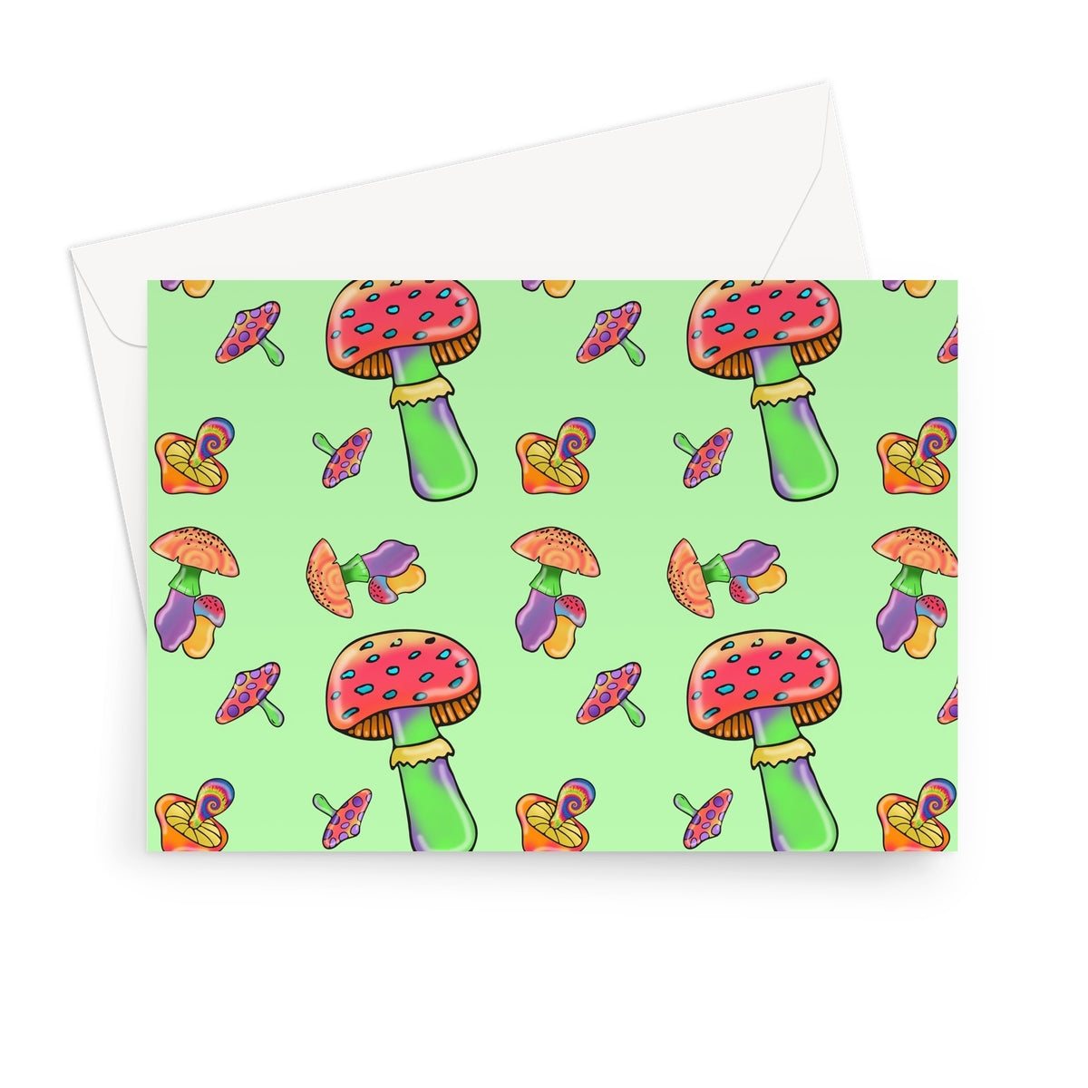 Retro Mushroom Pattern - Green Greeting Card