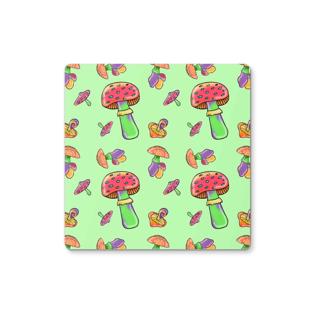 Retro Mushroom Pattern - Green Coaster