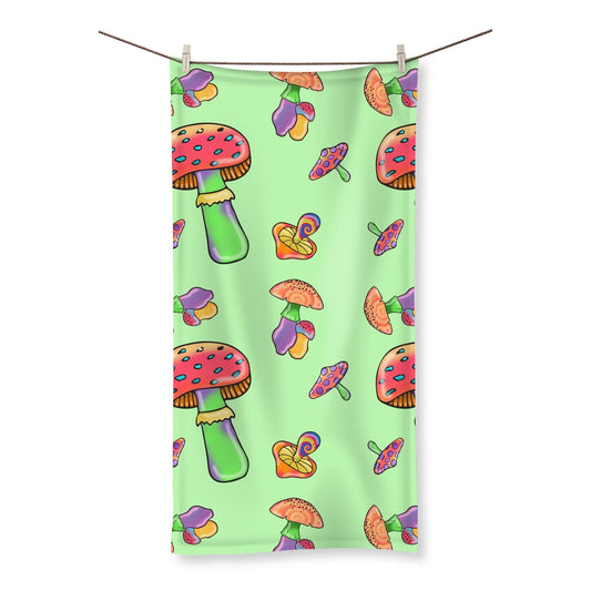 Retro Mushroom Pattern - Green Towel