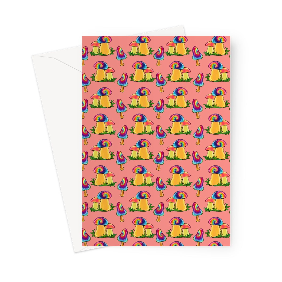 Retro Mushroom Pattern - Pink Greeting Card