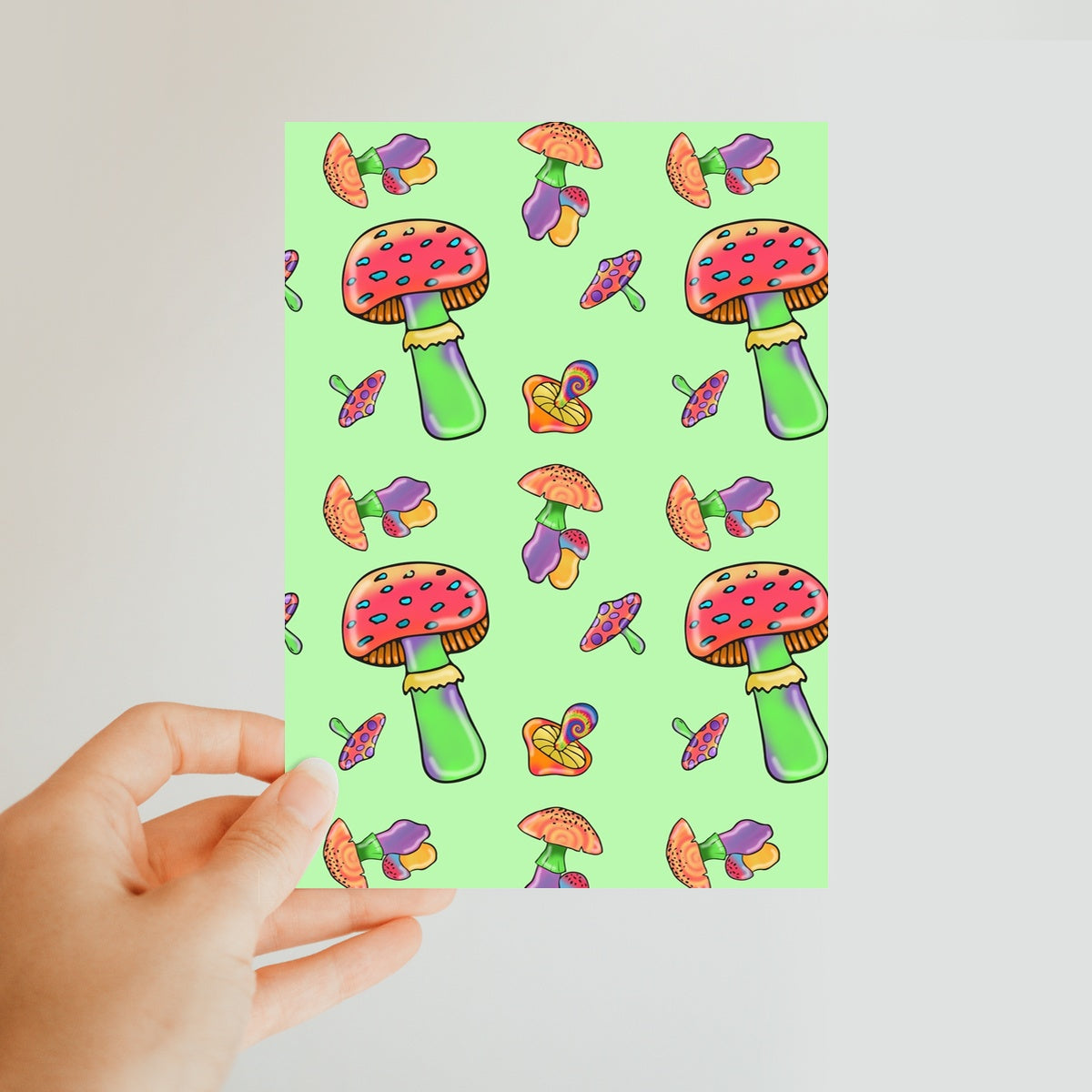 Retro Mushroom Pattern - Green Classic Postcard