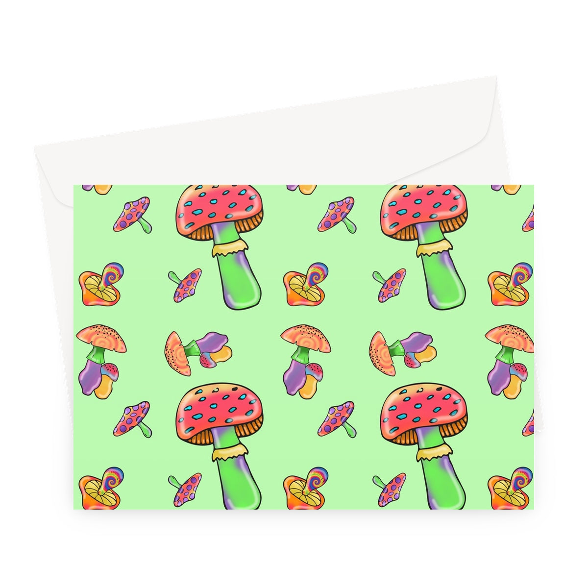 Retro Mushroom Pattern - Green Greeting Card