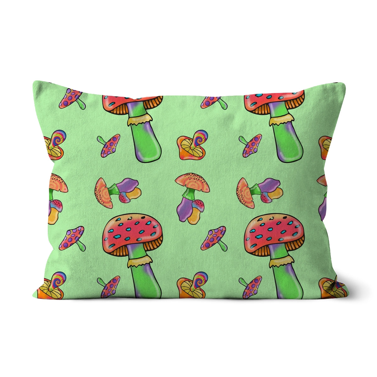 Retro Mushroom Pattern - Green Cushion