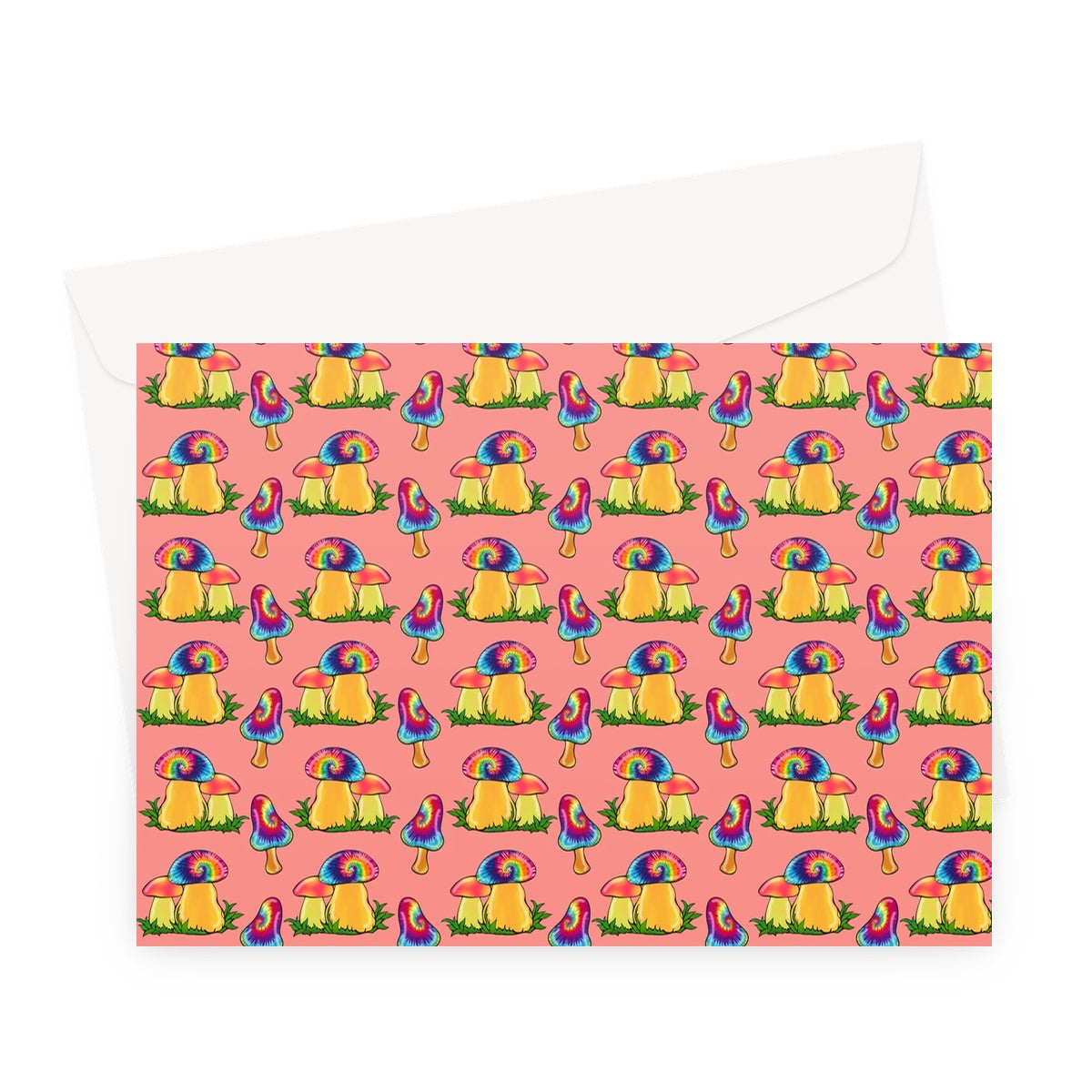 Retro Mushroom Pattern - Pink Greeting Card