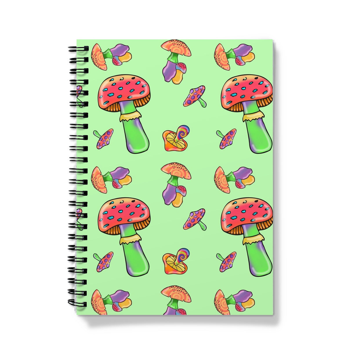 Retro Mushroom Pattern - Green Notebook