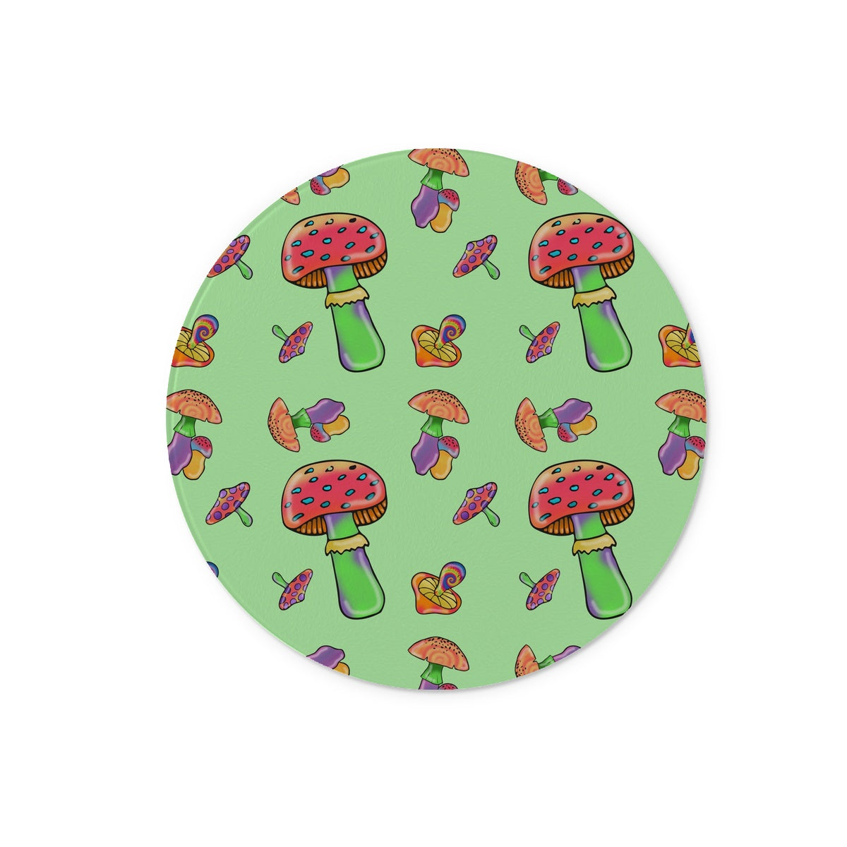 Retro Mushroom Pattern - Green Glass Chopping Board