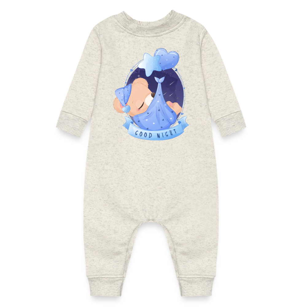 Good Night Sleeping Bear, Long Sleeve Onesie, Long Sleeve Bodysuit, Long Sleeve Jumpsuit, Baby Fleece One Piece, Fleece Jumpsuit, Fleece Onesie, Fleece Bosysuit - heather oatmeal