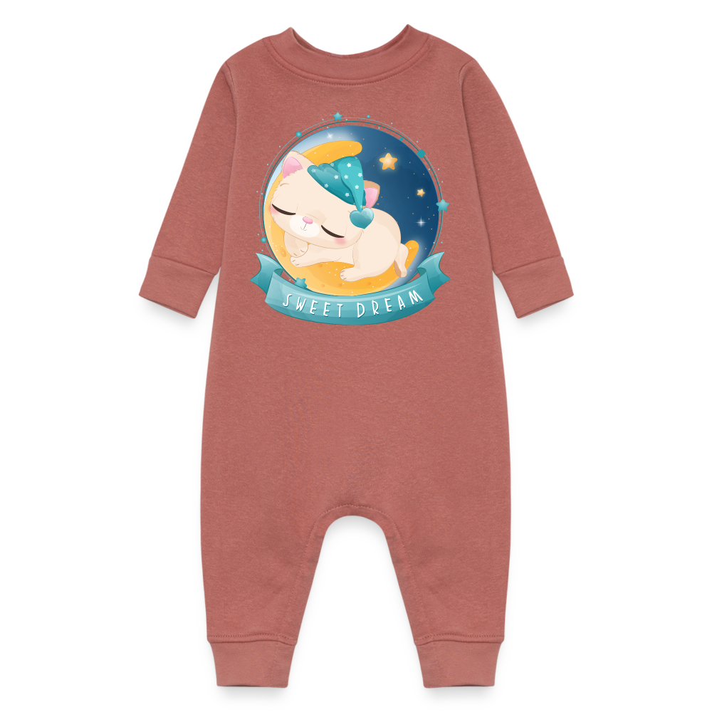 Sweet Dreams Sleeping Cat, Long Sleeve Onesie, Long Sleeve Bodysuit, Long Sleeve Jumpsuit, Baby Fleece One Piece, Fleece Jumpsuit, Fleece Onesie, Fleece Bosysuit - mauve