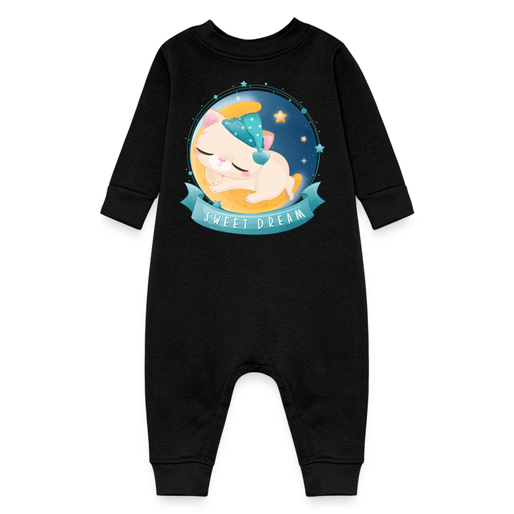 Sweet Dreams Sleeping Cat, Long Sleeve Onesie, Long Sleeve Bodysuit, Long Sleeve Jumpsuit, Baby Fleece One Piece, Fleece Jumpsuit, Fleece Onesie, Fleece Bosysuit - black