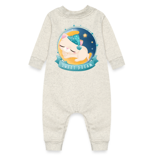 Sweet Dreams Sleeping Cat, Long Sleeve Onesie, Long Sleeve Bodysuit, Long Sleeve Jumpsuit, Baby Fleece One Piece, Fleece Jumpsuit, Fleece Onesie, Fleece Bosysuit - heather oatmeal