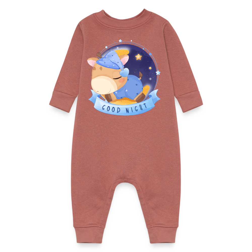 Good Night Sleeping Giraffe, Long Sleeve Onesie, Long Sleeve Bodysuit, Long Sleeve Jumpsuit, Baby Fleece One Piece, Fleece Jumpsuit, Fleece Onesie, Fleece Bosysuit - mauve