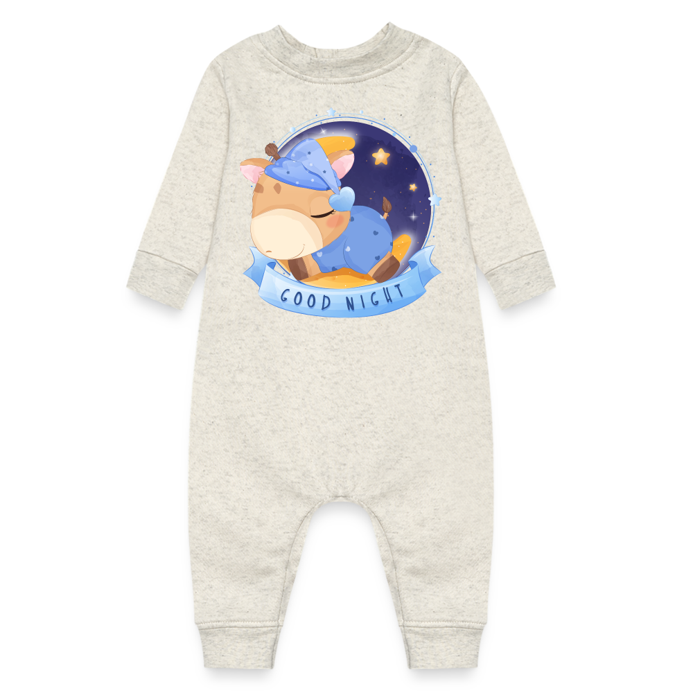 Good Night Sleeping Giraffe, Long Sleeve Onesie, Long Sleeve Bodysuit, Long Sleeve Jumpsuit, Baby Fleece One Piece, Fleece Jumpsuit, Fleece Onesie, Fleece Bosysuit - heather oatmeal