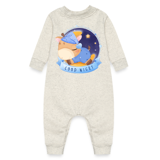 Good Night Sleeping Giraffe, Long Sleeve Onesie, Long Sleeve Bodysuit, Long Sleeve Jumpsuit, Baby Fleece One Piece, Fleece Jumpsuit, Fleece Onesie, Fleece Bosysuit - heather oatmeal