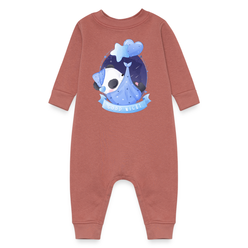 Good Night Sleeping Panda, Long Sleeve Onesie, Long Sleeve Bodysuit, Long Sleeve Jumpsuit, Baby Fleece One Piece, Fleece Jumpsuit, Fleece Onesie, Fleece Bosysuit - mauve