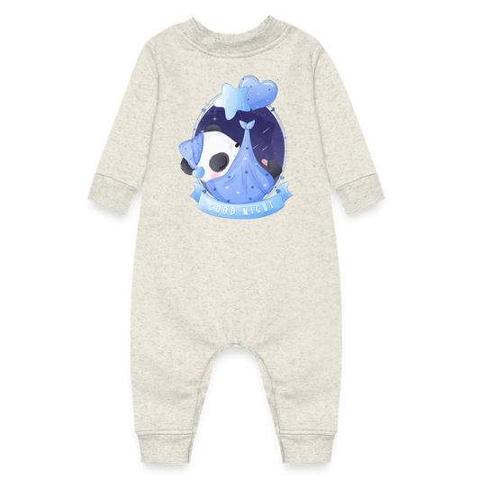 Good Night Sleeping Panda, Long Sleeve Onesie, Long Sleeve Bodysuit, Long Sleeve Jumpsuit, Baby Fleece One Piece, Fleece Jumpsuit, Fleece Onesie, Fleece Bosysuit - heather oatmeal