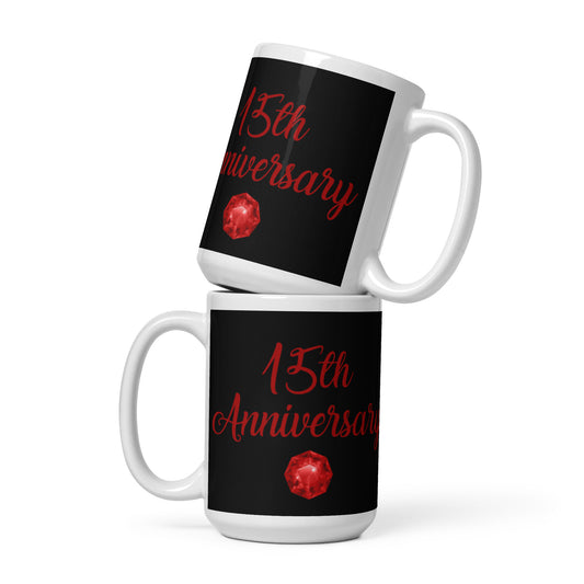 15th Anniversary, 15th Anniversary Mug, White glossy mug