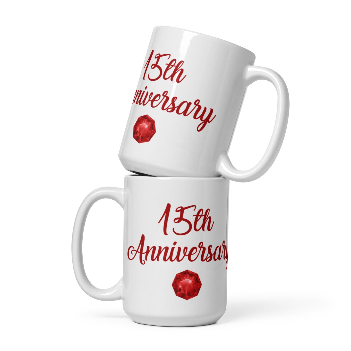 15th Anniversary, 15th Anniversary Mug, White glossy mug