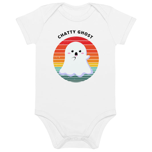 Chatty Ghost Halloween Organic Cotton baby bodysuit